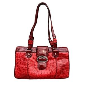 Red Reptile Embossed Leather Shoulder Bag! EUC!